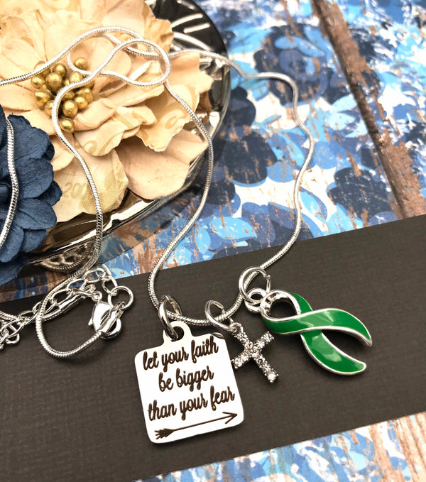 Green Ribbon Necklace - Let Your Faith Be Bigger than Your Fear - Rock Your Cause Jewelry