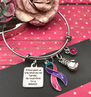 Pink Purple Teal (Thyroid) Ribbon Charm Bracelet - If God Gives Us Only What We Can Handle, He Must Think I'm A BADASS - Rock Your Cause Jewelry