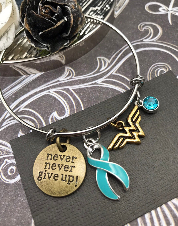 Light Blue Ribbon - Never Ever Give Up Encouragement Bracelet - Rock Your Cause Jewelry