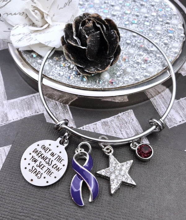 Purple Ribbon Charm Bracelet - Only in Darkness Can You See the Stars - Rock Your Cause Jewelry
