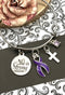 Purple Ribbon Charm Bracelet - She is Strong / Proverbs 34:25 - Rock Your Cause Jewelry