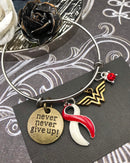 Red & White Ribbon Hero Charm Bracelet - Never Never Give Up - Rock Your Cause Jewelry