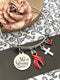 Red Ribbon Charm Bracelet - She is Strong / Proverbs 34:25 - Rock Your Cause Jewelry