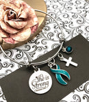 Teal Ribbon She is Strong / Proverbs 34:25 Charm Bracelet - Rock Your Cause Jewelry
