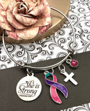 Pink Purple Teal (Thyroid) Ribbon - She Is Strong / Proverbs Charm Bracelet - Rock Your Cause Jewelry