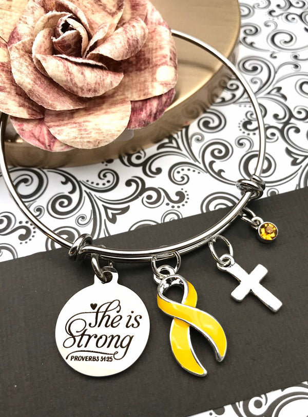 Yellow Ribbon She is Strong Charm Bracelet - Rock Your Cause Jewelry