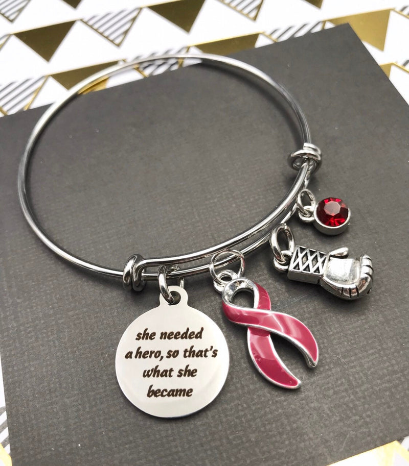 Burgundy Ribbon Charm Bracelet - She Needed A Hero So That's What She Became - Rock Your Cause Jewelry