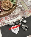 Grey (Gray) Ribbon Charm Bracelet - F*** Cancer - Rock Your Cause Jewelry