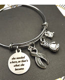 Gray (Grey) Ribbon Charm Bracelet - She Needed a Hero, So That's What She Became - Rock Your Cause Jewelry