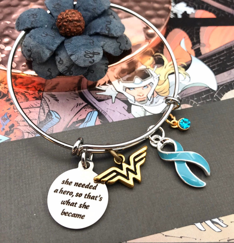 Light Blue Ribbon Bracelet - She Needed a Hero, So That's What She Became - Rock Your Cause Jewelry
