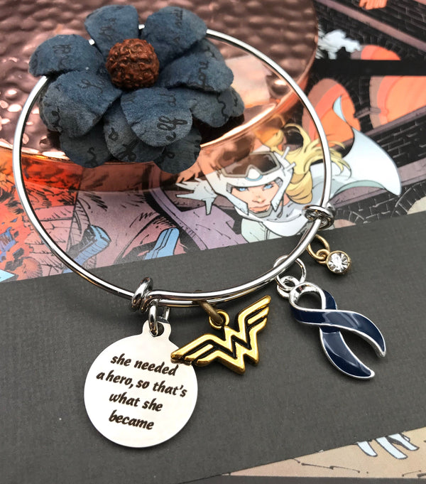 Dark Navy Blue Ribbon Bracelet - She Needed a Hero So That's What She Became - Rock Your Cause Jewelry