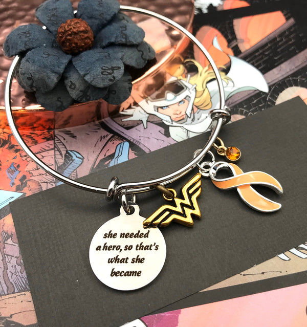 Peach Ribbon Charm Bracelet - She Needed a Hero. So That's What She Became - Rock Your Cause Jewelry