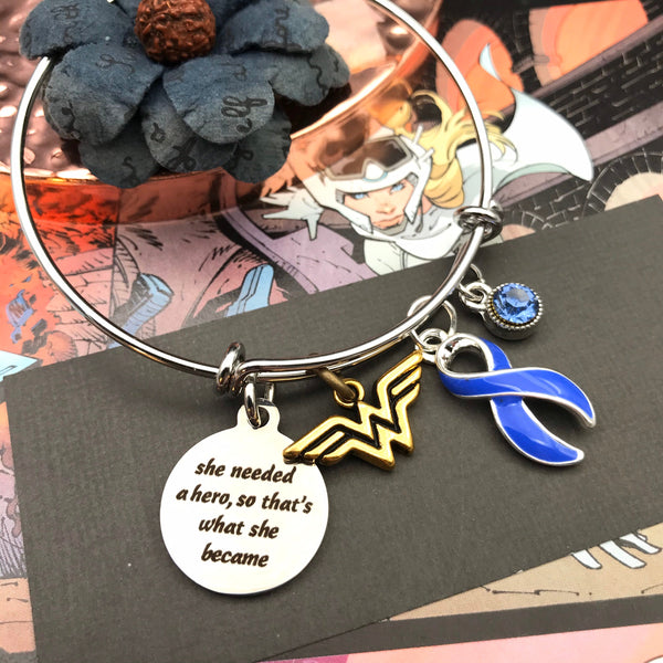 Periwinkle Ribbon Charm Bracelet – She Needed a Hero ... So That's What She Became - Rock Your Cause Jewelry