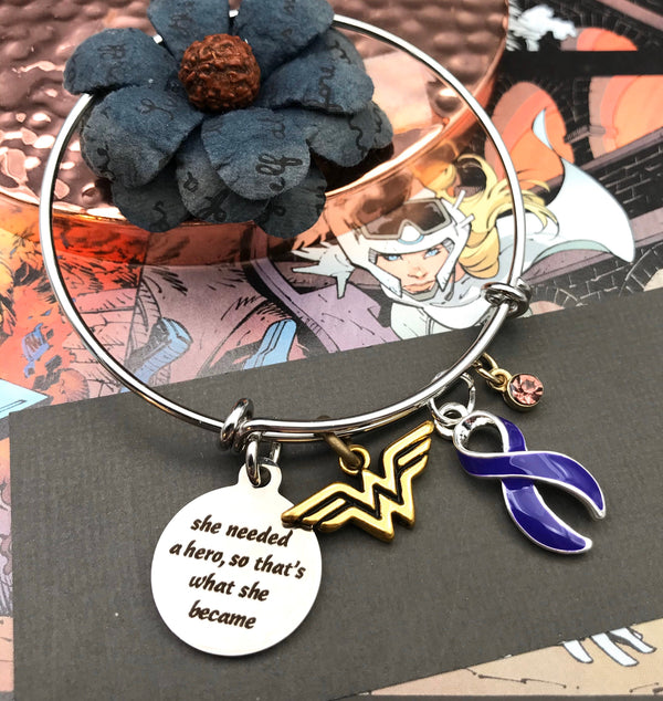 Violet Purple Ribbon Charm Bracelet - She Needed a Hero So That's What She Became - Rock Your Cause Jewelry