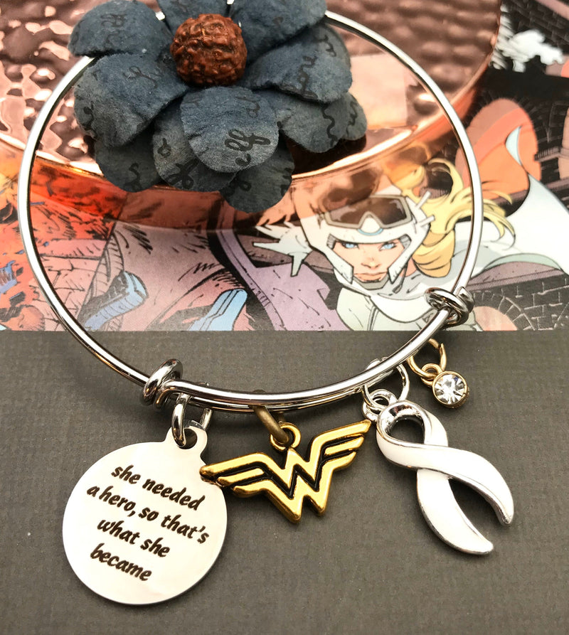White Ribbon Bracelet - She Needed a Hero So That's What She Became - Rock Your Cause Jewelry