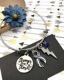 ALS / Blue & White Striped Ribbon Bracelet - Stronger than the Storm Charm - Rock Your Cause Jewelry