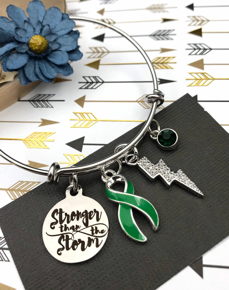 Green Ribbon Charm Bracelet - Stronger than the Storm - Rock Your Cause Jewelry