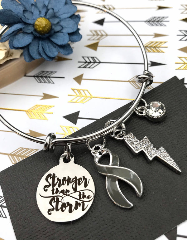 Gray (Grey) Ribbon Charm Bracelet - Stronger than the Storm - Rock Your Cause Jewelry