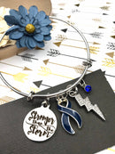 Dark Navy Blue Ribbon - Stronger than the Storm Charm Bracelet - Rock Your Cause Jewelry