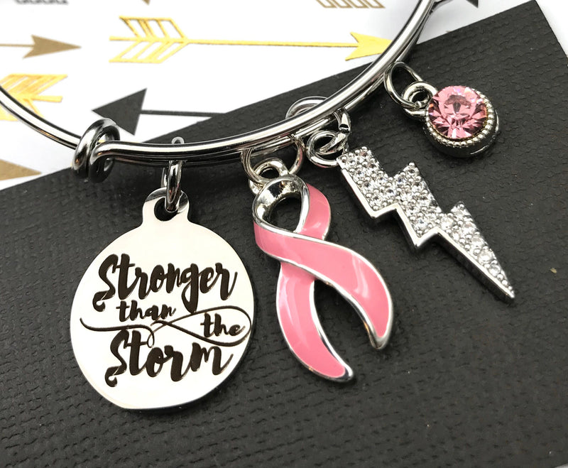 Pink Ribbon Charm Bracelet - Stronger than the Storm - Rock Your Cause Jewelry