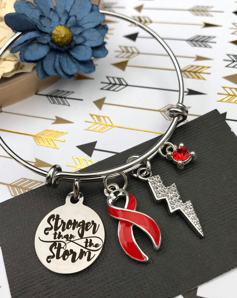 Red Ribbon Charm Bracelet - Stronger Than The Storm - Rock Your Cause Jewelry