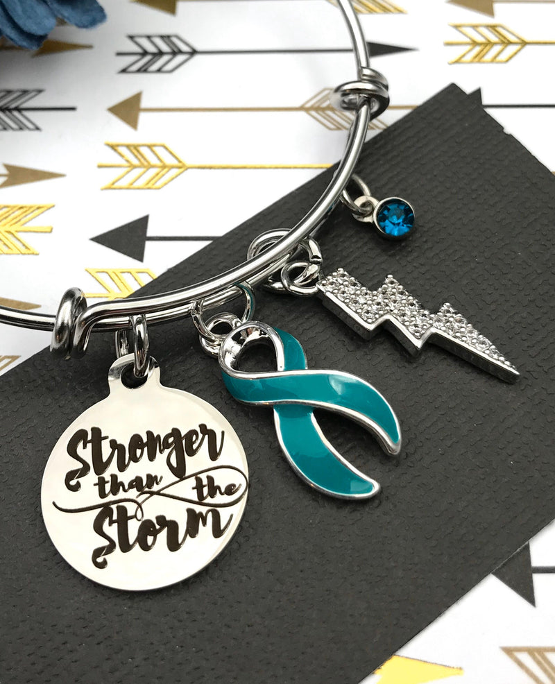 Teal Ribbon Charm Bracelet - Stronger than the Storm - Rock Your Cause Jewelry