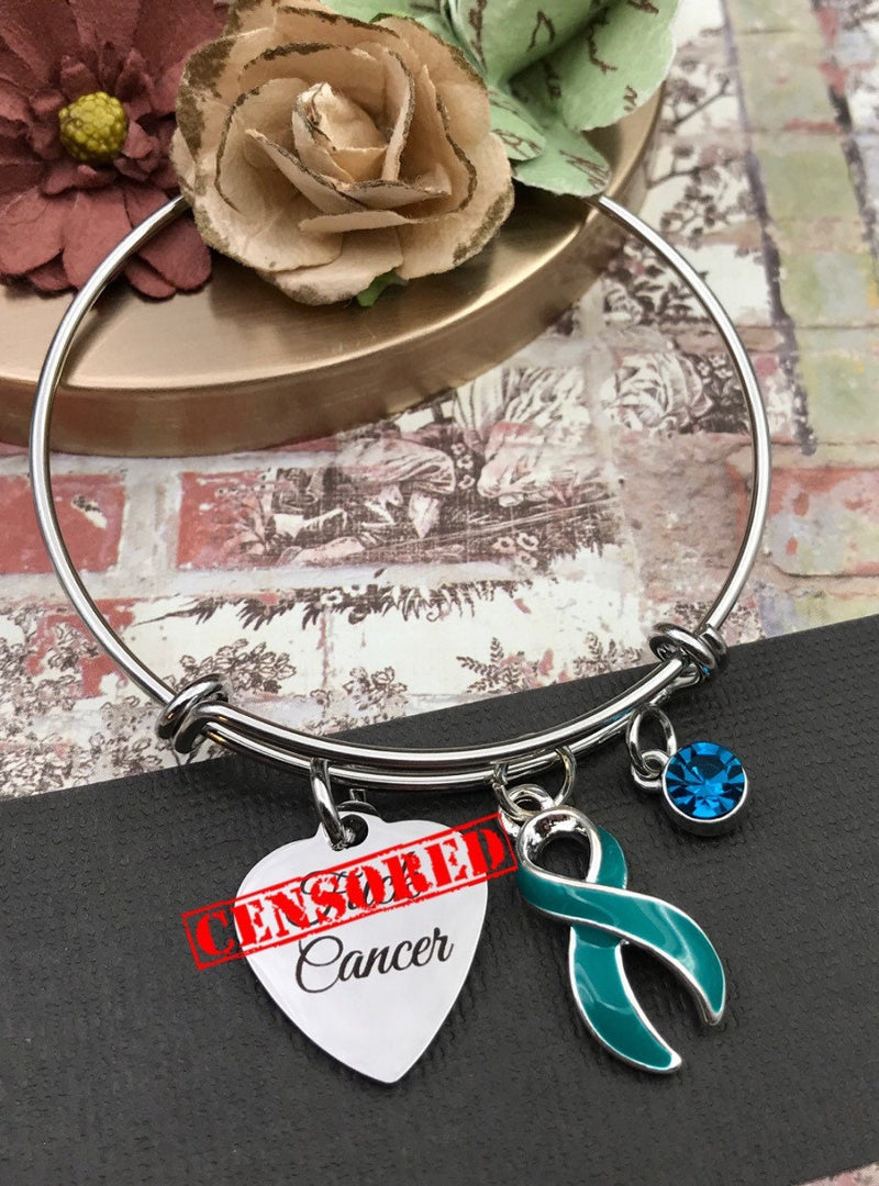 Teal Ribbon Charm Bracelet - Fu** Cancer Bracelet / Ovarian Cancer Awareness / Survivor - Rock Your Cause Jewelry