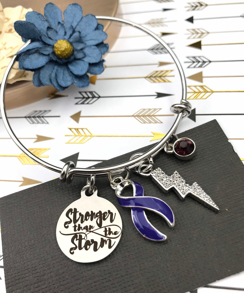Violet Purple Ribbon Charm Bracelet - Stronger Than The Storm - Rock Your Cause Jewelry