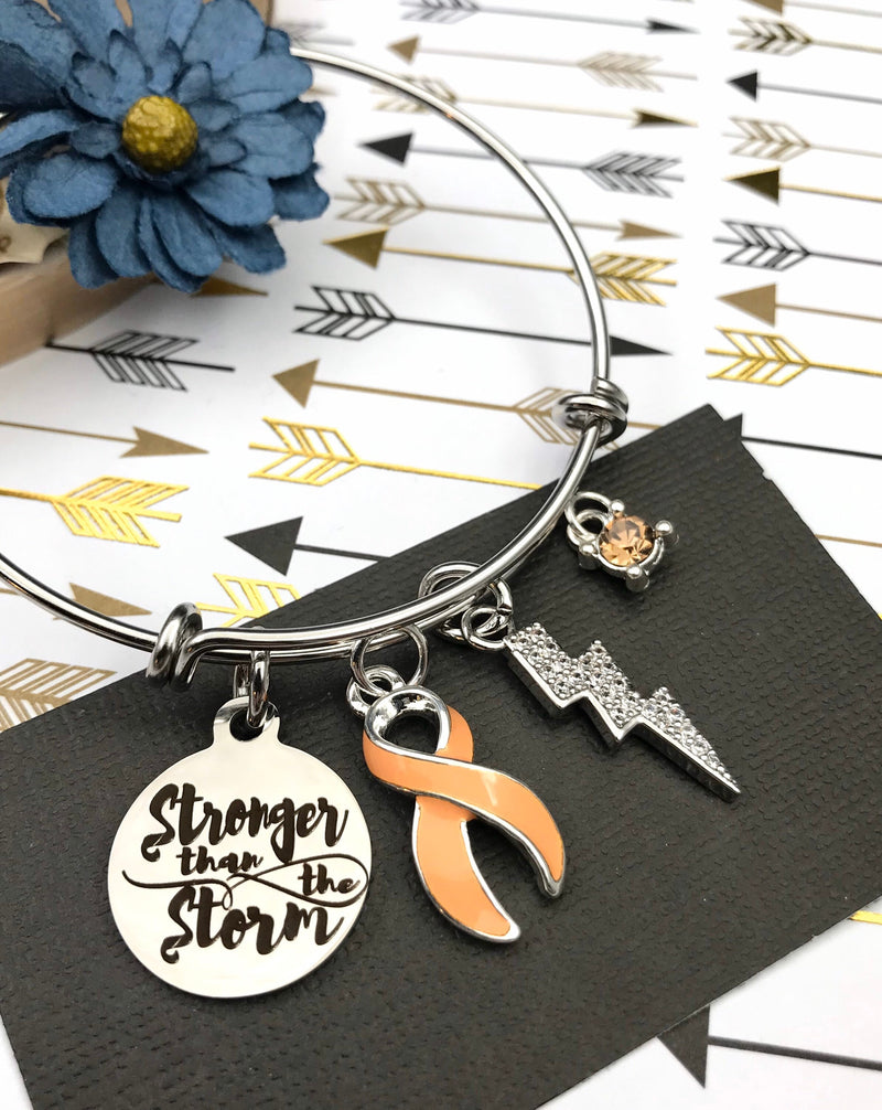 Peach Ribbon Charm Bracelet - Stronger than the Storm - Rock Your Cause Jewelry