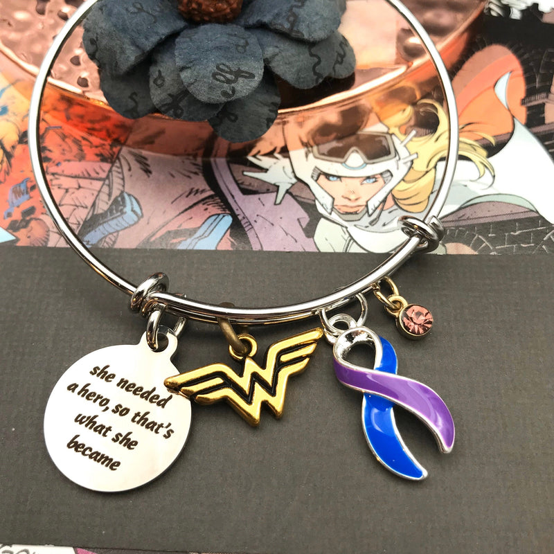 Blue & Purple Ribbon Bracelet - She Needed A Hero, So That's What She Became - Rock Your Cause Jewelry