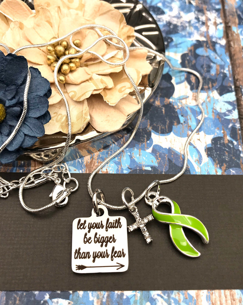 Lime Green Ribbon Necklace - Let Your Faith be Bigger Than Your Fear - Rock Your Cause Jewelry