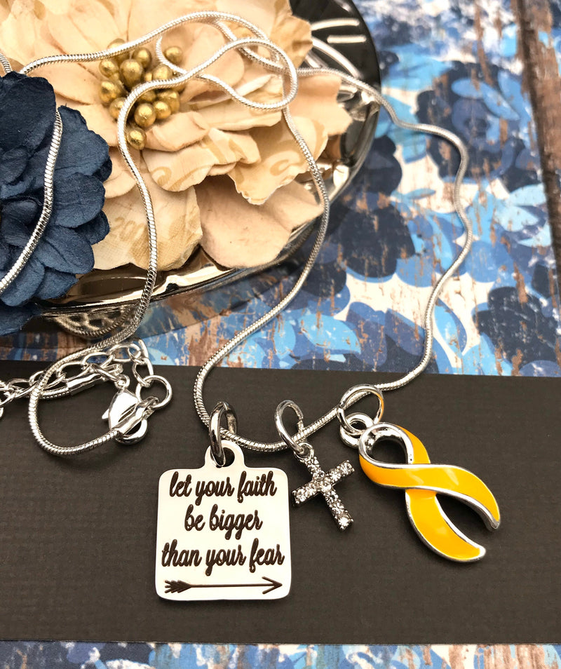 Gold Yellow Ribbon Necklace - Let Your Faith be Bigger Than Your Fear - Rock Your Cause Jewelry