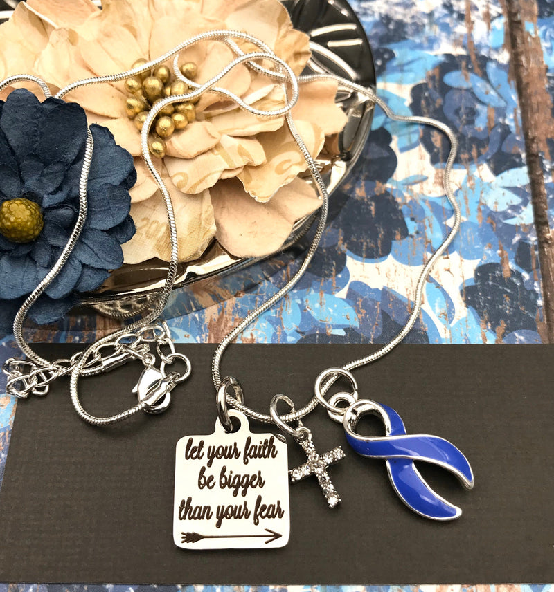 Periwinkle Ribbon Necklace -  Let Your Faith be Bigger Than Your Fear  / Encouragement Gift - Rock Your Cause Jewelry