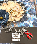 Red Ribbon Charm Necklace - Let Your Faith be Bigger Than Your Fear - Rock Your Cause Jewelry