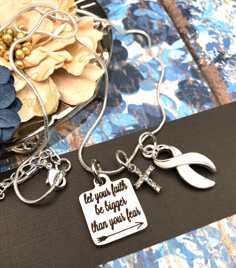 White Ribbon Necklace - Let Your Faith be Bigger Than Your Fear - Rock Your Cause Jewelry