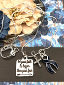 Dark Navy Blue Ribbon - Let Your Faith be Bigger Than Your Fear Necklace - Rock Your Cause Jewelry
