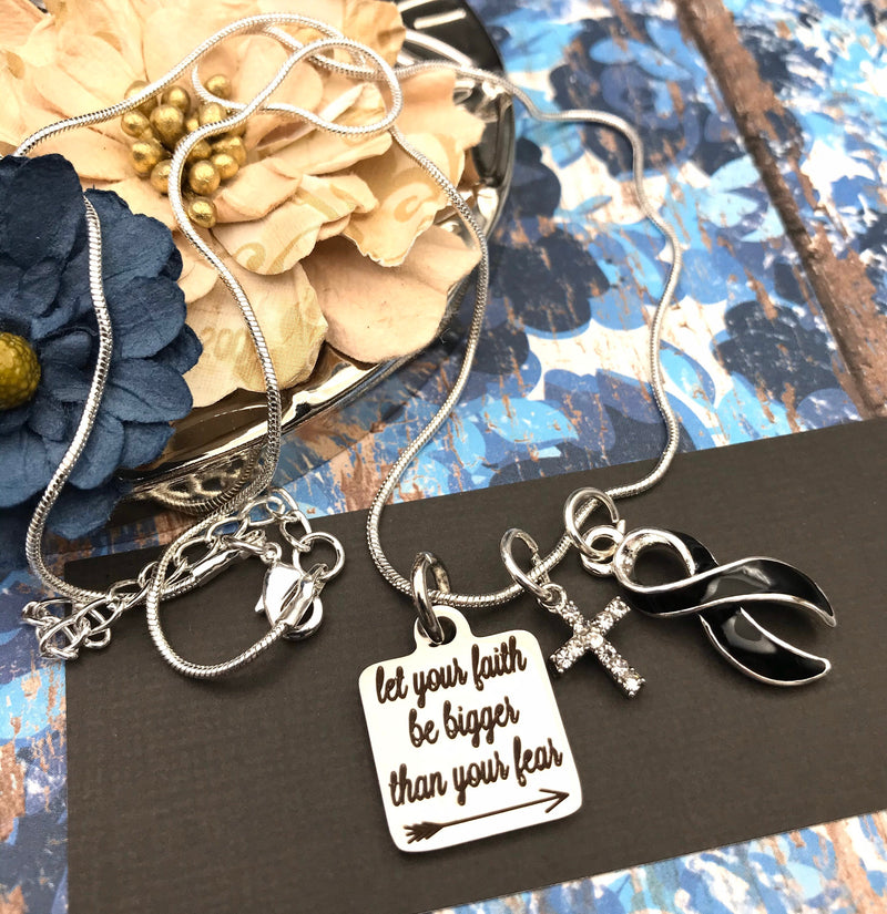Black Ribbon Necklace - Let Your Faith be Bigger Than Your Fear Necklace - Rock Your Cause Jewelry