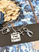 ALS / Blue & White Striped Ribbon Awareness Necklace -  Let Your Faith be Bigger Than Your Fear - Rock Your Cause Jewelry