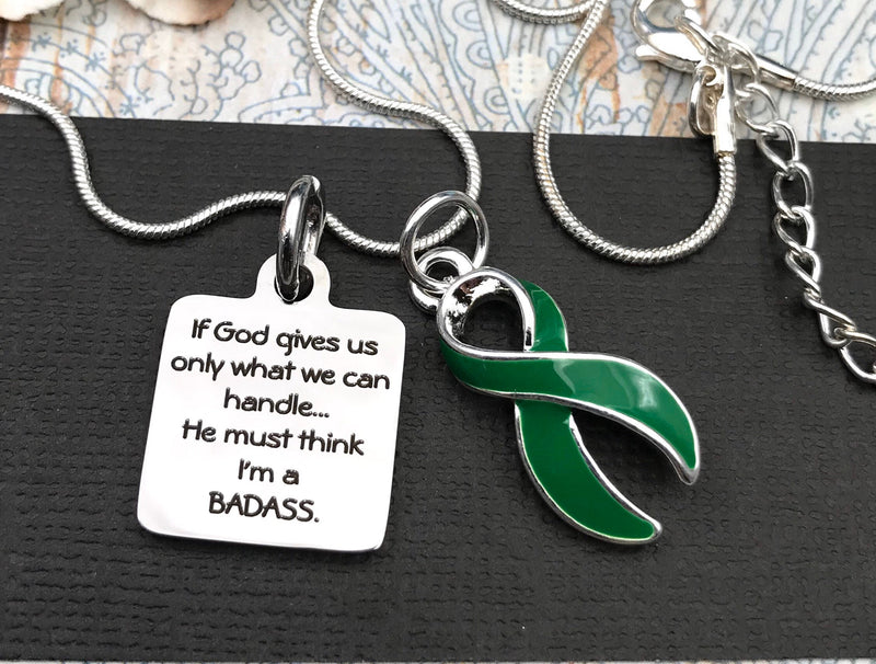 Green Ribbon Necklace -  If God Gives Us Only What We Can Handle - Rock Your Cause Jewelry