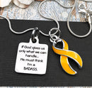 Gold Ribbon - If God Gives Us Only What We can Handle ... He Must Think I'm Badass Necklace - Rock Your Cause Jewelry