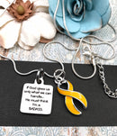 Gold Ribbon - If God Gives Us Only What We can Handle ... He Must Think I'm Badass Necklace - Rock Your Cause Jewelry
