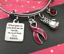 Burgundy Ribbon Charm Bracelet - If God Gives Us Only What We Can Handle, He Must Think I'm A BADASS - Rock Your Cause Jewelry