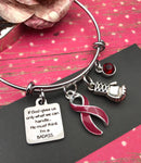 Burgundy Ribbon Charm Bracelet - If God Gives Us Only What We Can Handle, He Must Think I'm A BADASS - Rock Your Cause Jewelry