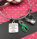 Green Ribbon Charm Bracelet - If God Gives Us Only What We Can Handle ... He Must Think I'm a Badass - Rock Your Cause Jewelry