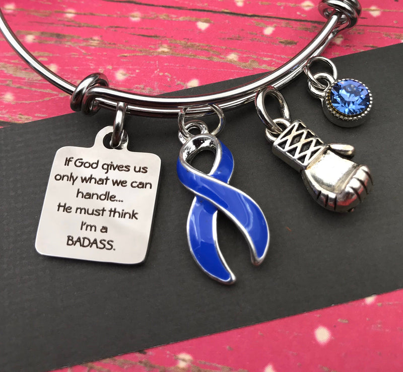 Periwinkle Ribbon Charm Bracelet – If God Gives Us Only What We Can Handle ... He Must Think I'm a Badass - Rock Your Cause Jewelry