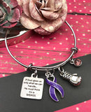 Purple Ribbon Charm Bracelet - If God Gives Us Only What We Can Handle ... He Must Think I'm a Badass - Rock Your Cause Jewelry