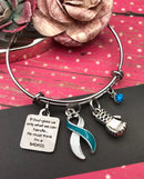 Teal & White Ribbon Bracelet -  If God Gives Us Only What We Can Handle ... He Must Think I'm a BADASS - Rock Your Cause Jewelry