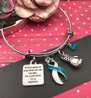 Teal & White Ribbon Bracelet -  If God Gives Us Only What We Can Handle ... He Must Think I'm a BADASS - Rock Your Cause Jewelry