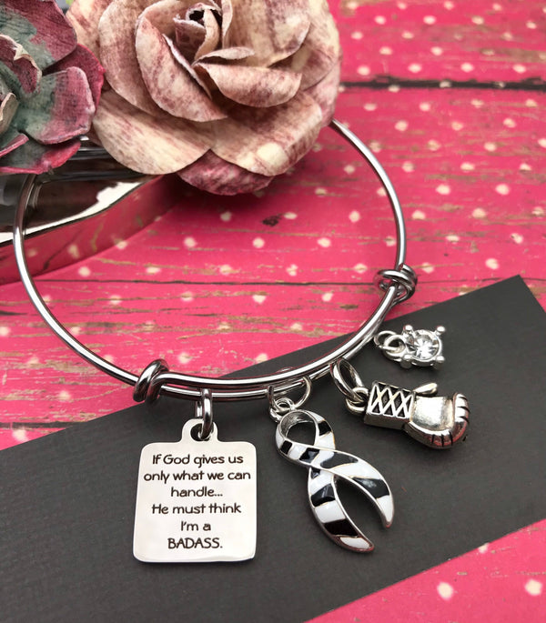 Zebra Ribbon Charm Bracelet - If God Gives Us Only What We Can Handle ... He Must Think I'm a Badass - Rock Your Cause Jewelry