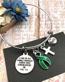 Green Ribbon Charm Bracelet - Phil 4:13 I Can Do All Things Through Christ / Awareness Gift - Rock Your Cause Jewelry